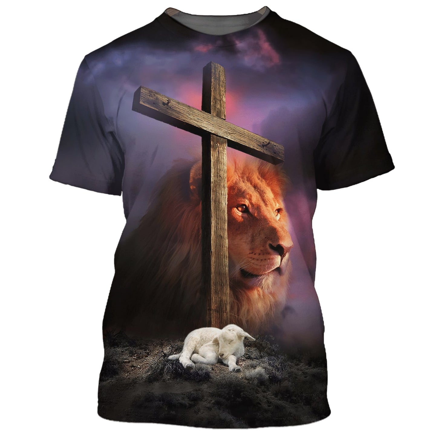Lion And Lamb Cross Of Christ 3D All Over Printed Shirt for Men and Women