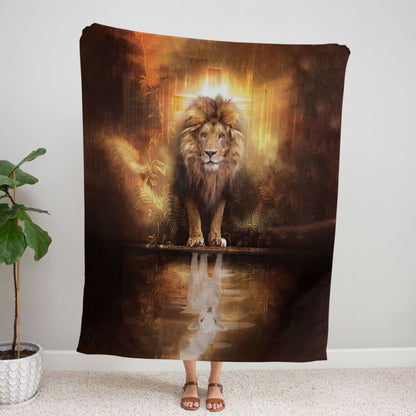 Lion And Lamb Jesus Lion Fleece Blanket - Christian Blanket - Bible Verse Blanket