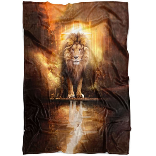 Lion And Lamb Jesus Lion Fleece Blanket - Christian Blanket - Bible Verse Blanket