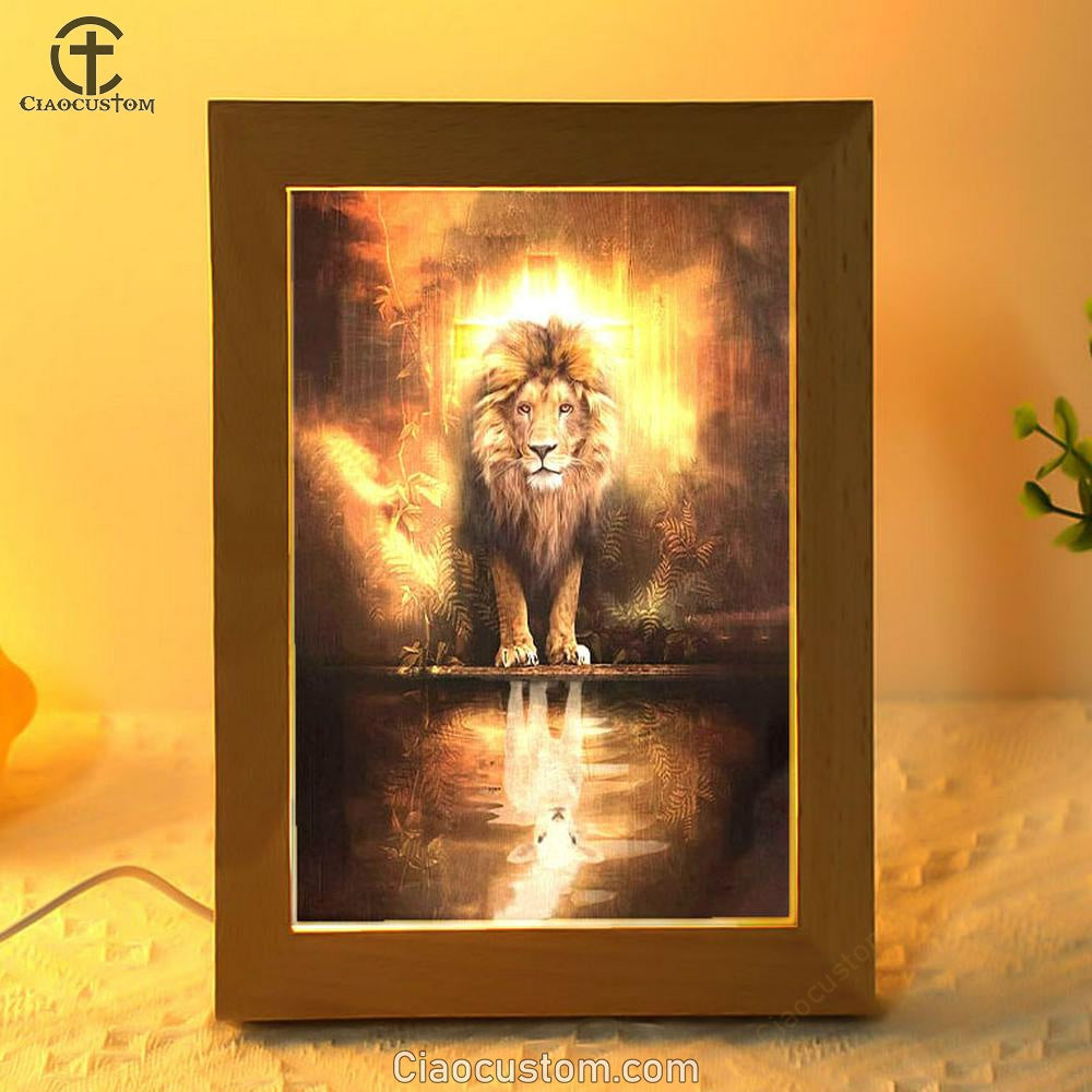 Lion And Lamb Lion And Lamb Picture Frame Lamp Prints - Bible Verse Wooden Lamp - Scripture Night Light