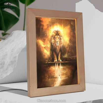 Lion And Lamb Lion And Lamb Picture Frame Lamp Prints - Bible Verse Wooden Lamp - Scripture Night Light
