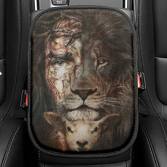 Lion And Lamb Lion And Lamb Seat Box Cover Seat Box Cover, Bible Verse Car Center Console Cover, Scripture Car Interior Accessories