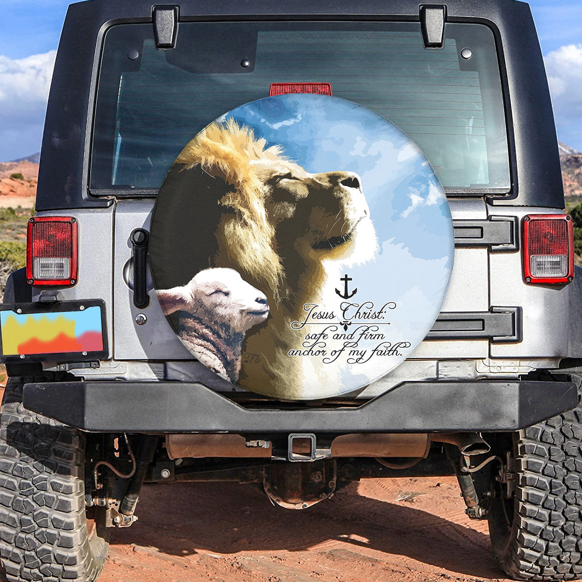 Lion And Lamb Spare Tire Cover - Jesus Christ Anchor Spare Wheel Cover - Christian Gift
