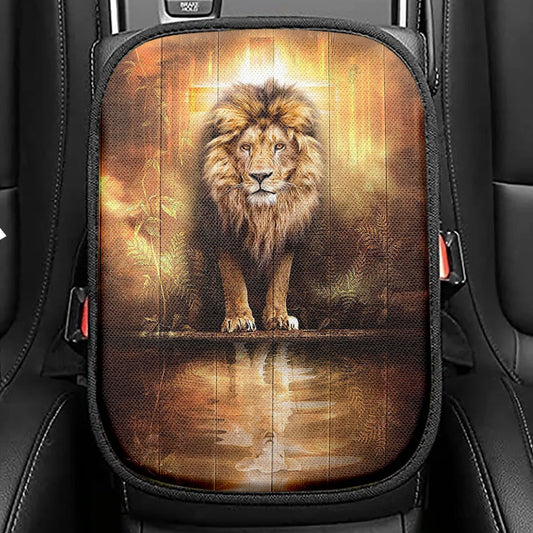 Lion And Lamb Water Reflection Jesus Seat Box Cover, Jesus Car Center Console Cover, Christian Car Interior Accessories
