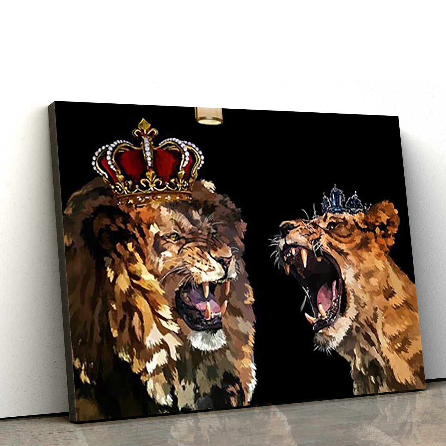 Lion And Lioness King Queen Couple Black Canvas - Canvas Picture - Jesus Canvas Pictures - Christian Wall Art