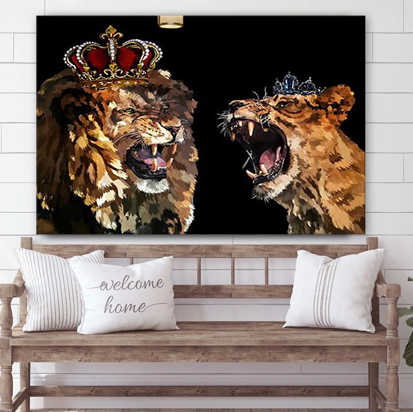 Lion And Lioness King Queen Couple Black Canvas - Canvas Picture - Jesus Canvas Pictures - Christian Wall Art