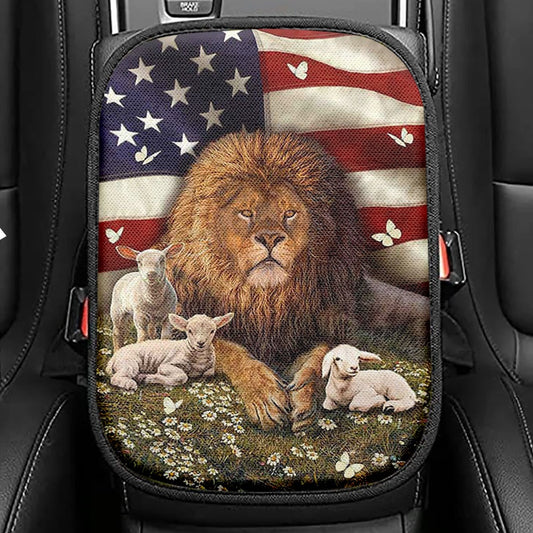 Lion And The Lamb Daisy Garden Seat Box Cover, Lion Car Center Console Cover, Christian Car Interior Accessories
