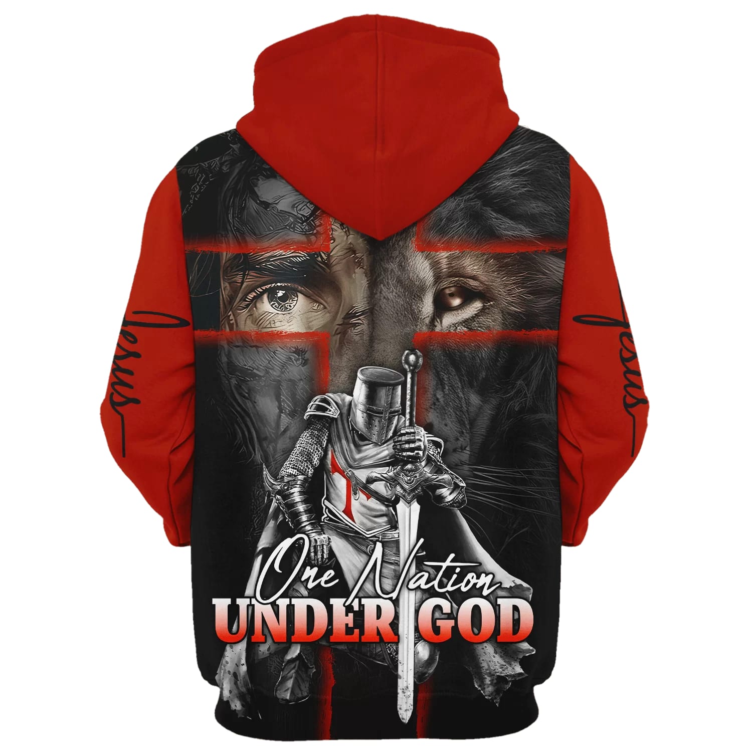Lion And Warrior Hoodies - One Nation Under God Hoodie - Men & Women Christian Hoodie - 3D Printed Hoodie
