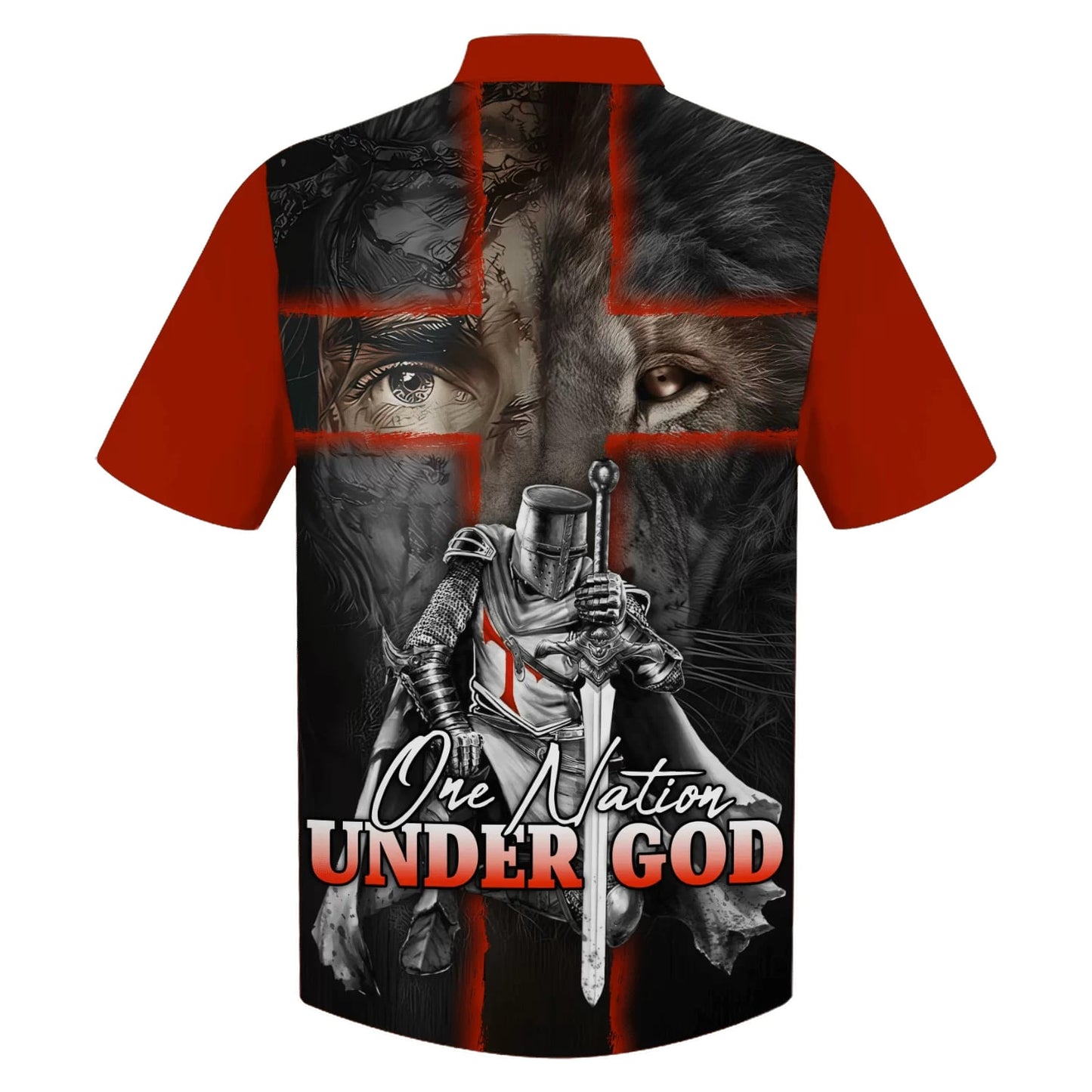 Lion And Warrior One Nation Under God Hawaiian Shirt - Best Hawaiian Shirts - Christian Hawaiian Shirt