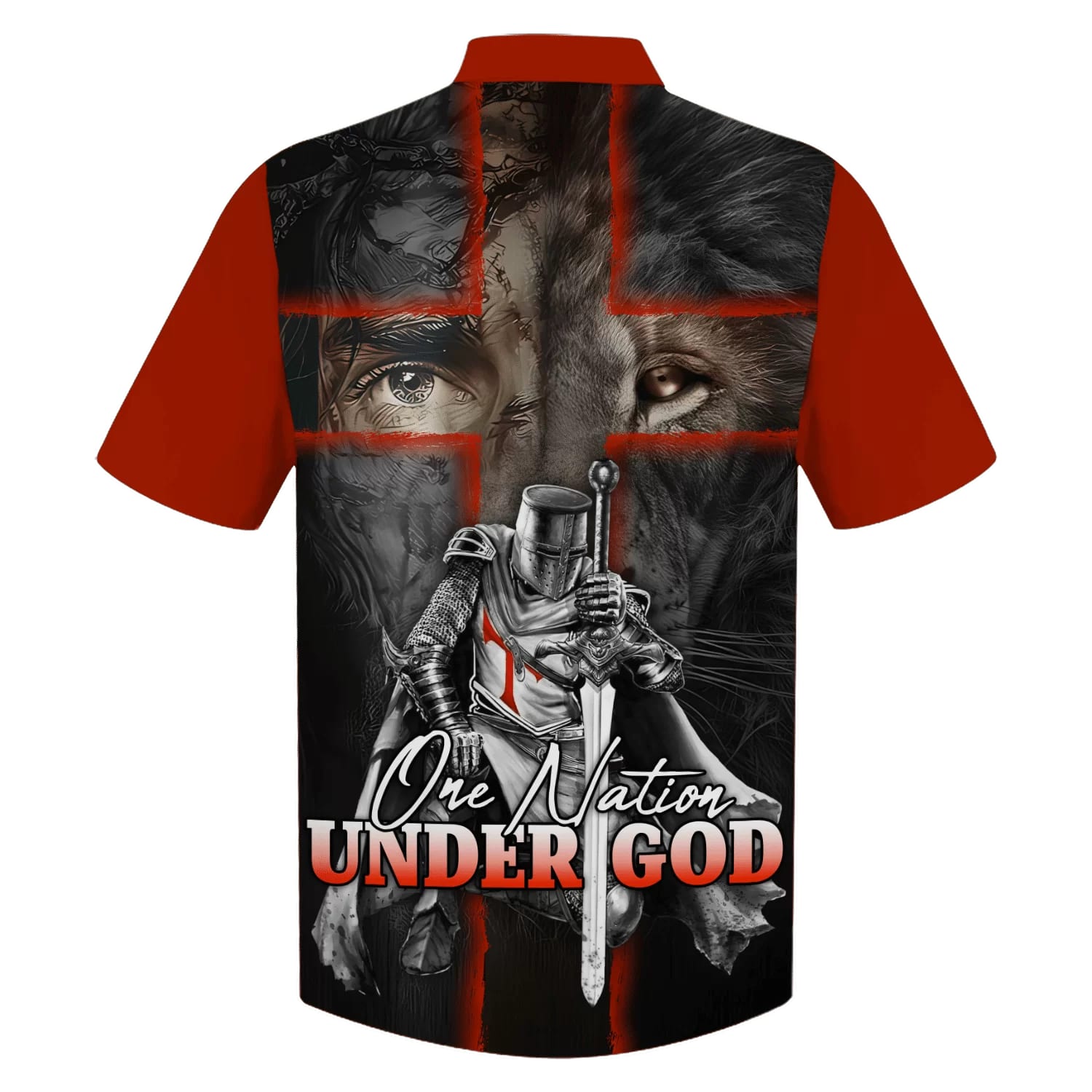 Lion And Warrior One Nation Under God Hawaiian Shirt - Best Hawaiian Shirts - Christian Hawaiian Shirt