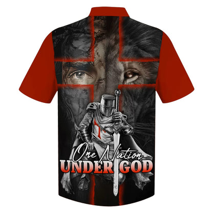 Lion And Warrior One Nation Under God Hawaiian Shirt - Best Hawaiian Shirts - Christian Hawaiian Shirt