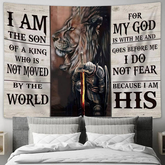 Lion And Warrior Tapestry I Am The Son Of A King Wall Art Decor - Religious Tapestry - Christian Wall Tapestry