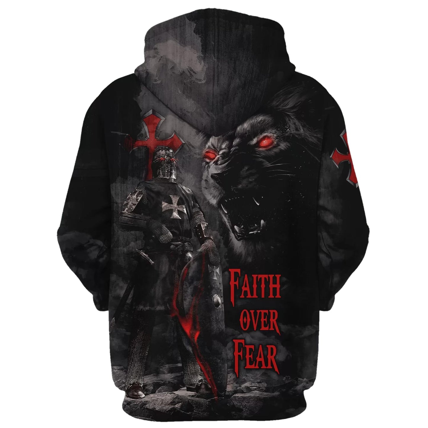 Lion Armor Knight Faith Over Fear Hoodie - Men & Women Christian Hoodie - 3D Printed Hoodie