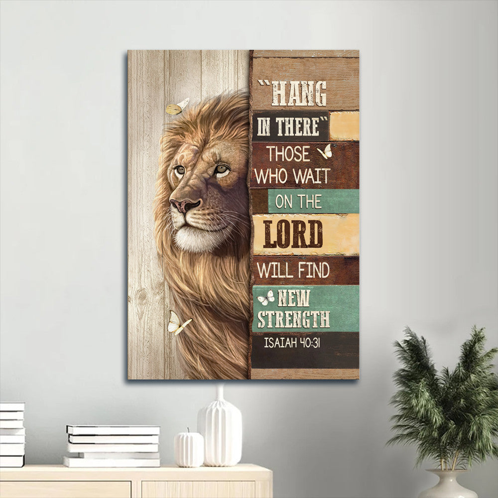 Lion Artwork White Butterfly Hang In There Canvas Wall Art - Christian Gift
