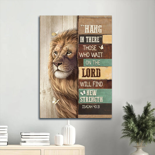 Lion Artwork White Butterfly Hang In There Canvas Wall Art - Christian Gift