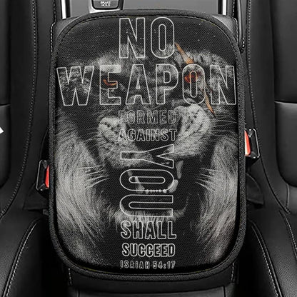 Lion, Black Painting, No Weapon Formed Against You Shall Succeed Car Center Console Cover, Christian Armrest Seat Cover, Bible Seat Box Cover