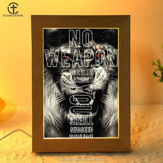 Lion, Black Painting, No Weapon Formed Against You Shall Succeed Frame Lamp