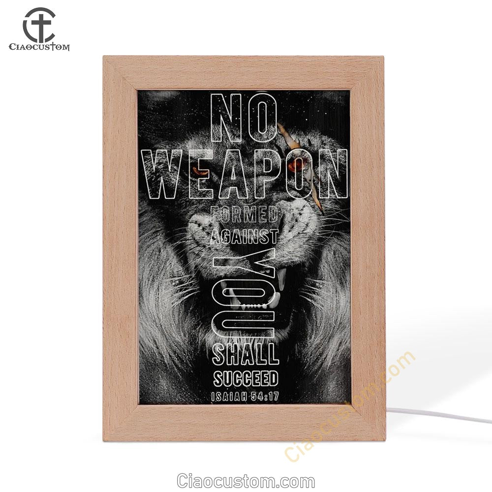 Lion, Black Painting, No Weapon Formed Against You Shall Succeed Frame Lamp