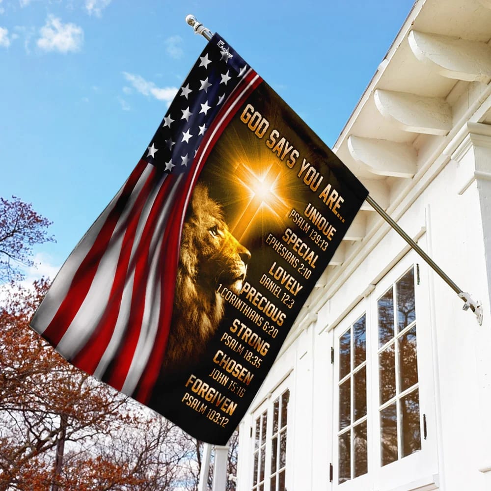 Lion Christian God Says You Are American US House Flags - Christian Garden Flags - Outdoor Christian Flag