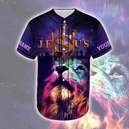 Lion Colorful Baseball Jersey - Jesus Is My Savior Custom Baseball Jersey For Men Women