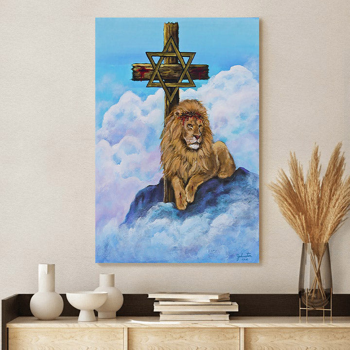 Lion Cross Canvas Picture - Jesus Christ Canvas Art - Christian Wall Canvas