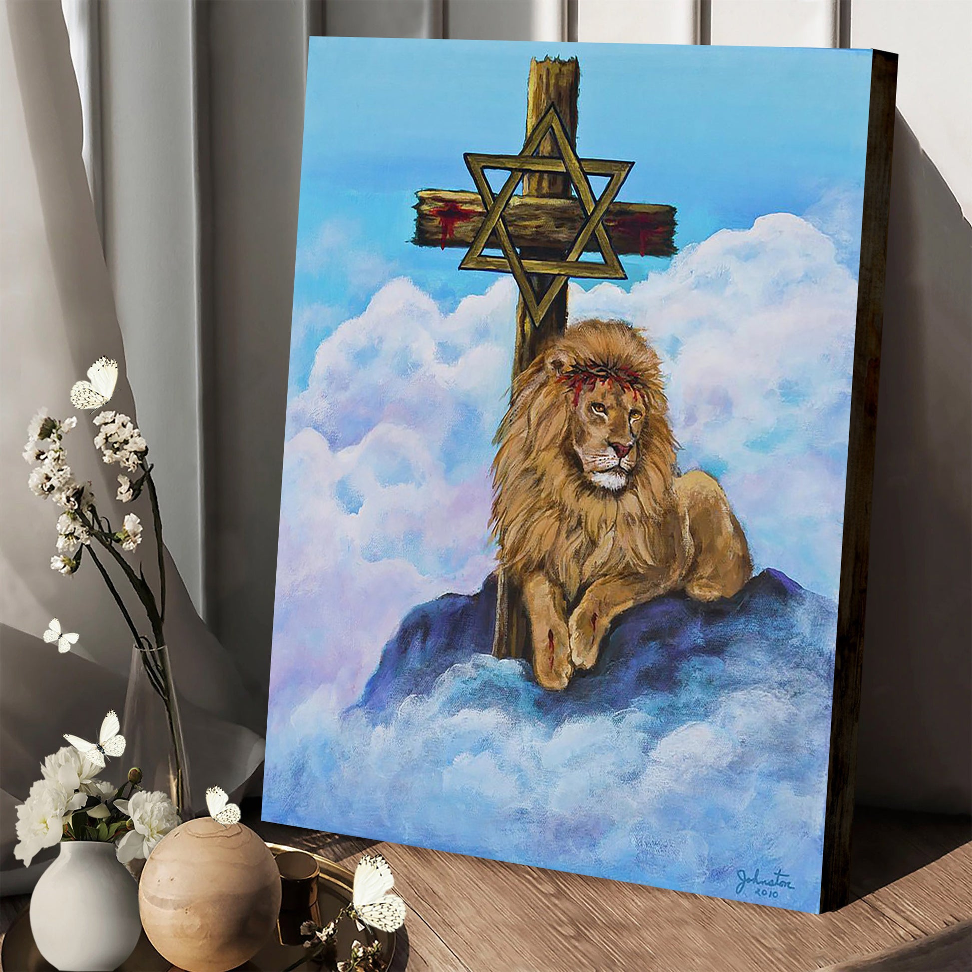 Lion Cross Canvas Picture - Jesus Christ Canvas Art - Christian Wall Canvas