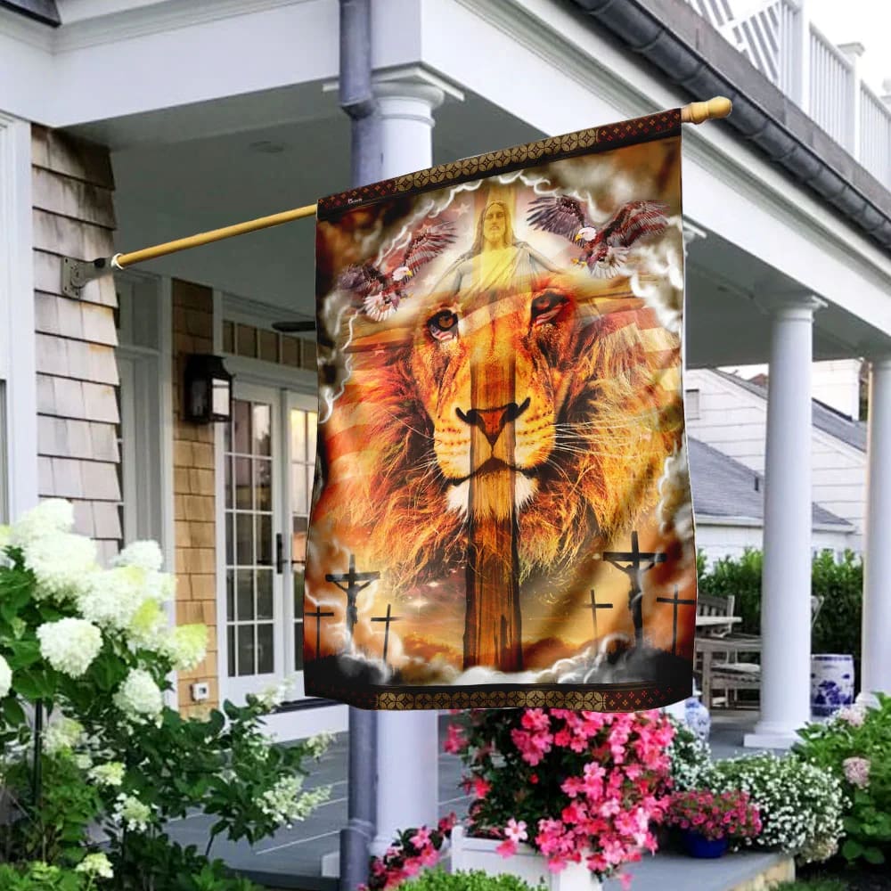 Lion Cross Jesus Christ Our Hope House Flag - Christian Garden Flags - Christian Flag - Religious Flags