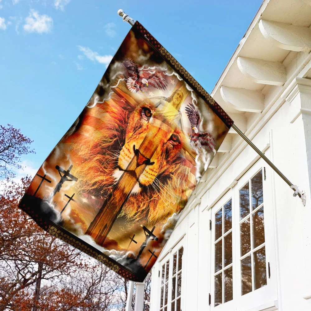 Lion Cross Jesus Christ Our Hope House Flag - Christian Garden Flags - Christian Flag - Religious Flags