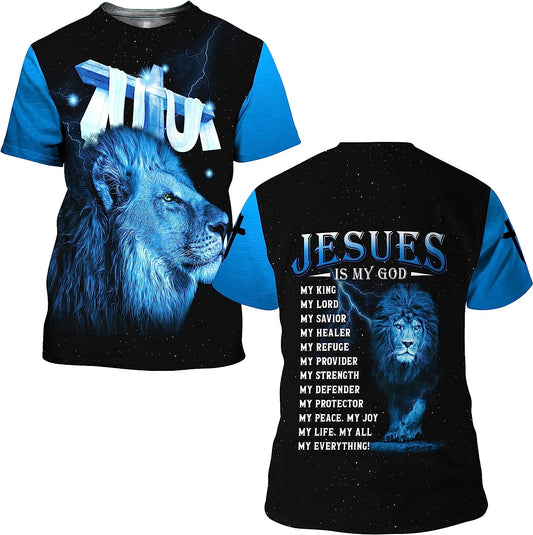 Lion Cross Jesus Is My God My King All Over Printed 3D T Shirt - Christian Shirts for Men Women