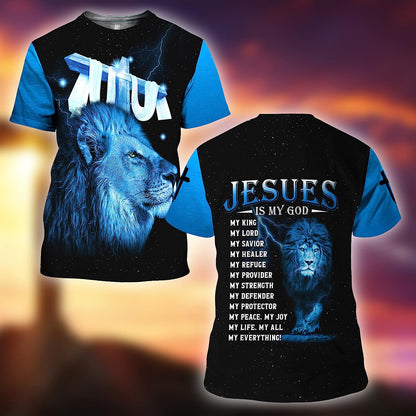 Lion Cross Jesus Is My God My King All Over Printed 3D T Shirt - Christian Shirts for Men Women