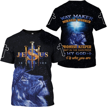 Lion Cross Jesus Is My Savior All Over Printed 3D T Shirt - Christian Shirts for Men Women