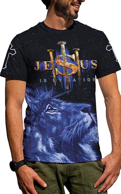 Lion Cross Jesus Is My Savior All Over Printed 3D T Shirt - Christian Shirts for Men Women