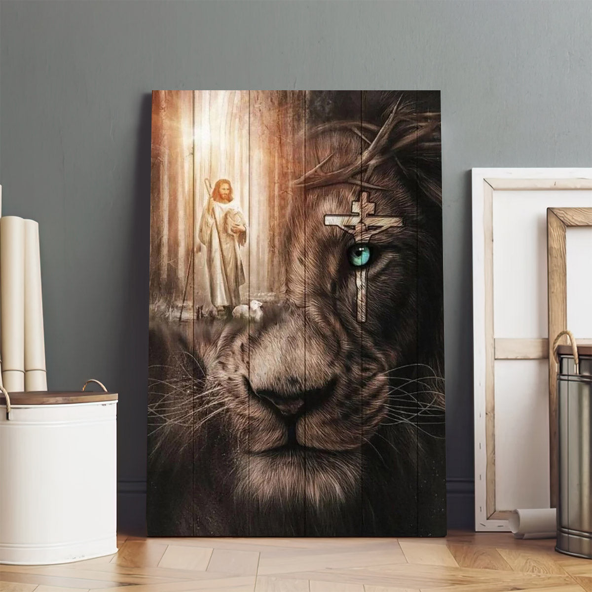 Lion Cross Jesus Photography Design Tempered Glass - Jesus Canvas Pictures - Christian Wall Art