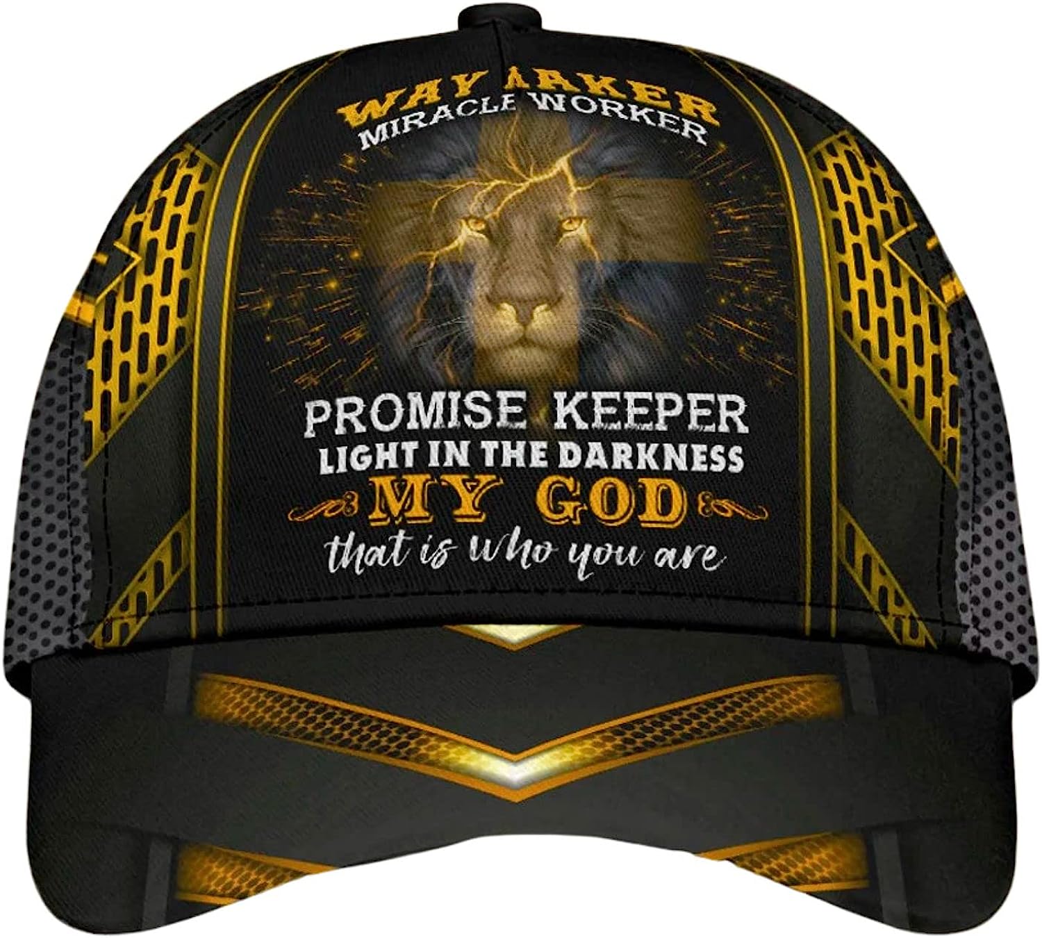 Lion Cross Way Maker, Miracle Worker, Promise Keeper All Over Print Baseball Cap - Christian Hats For Men Women