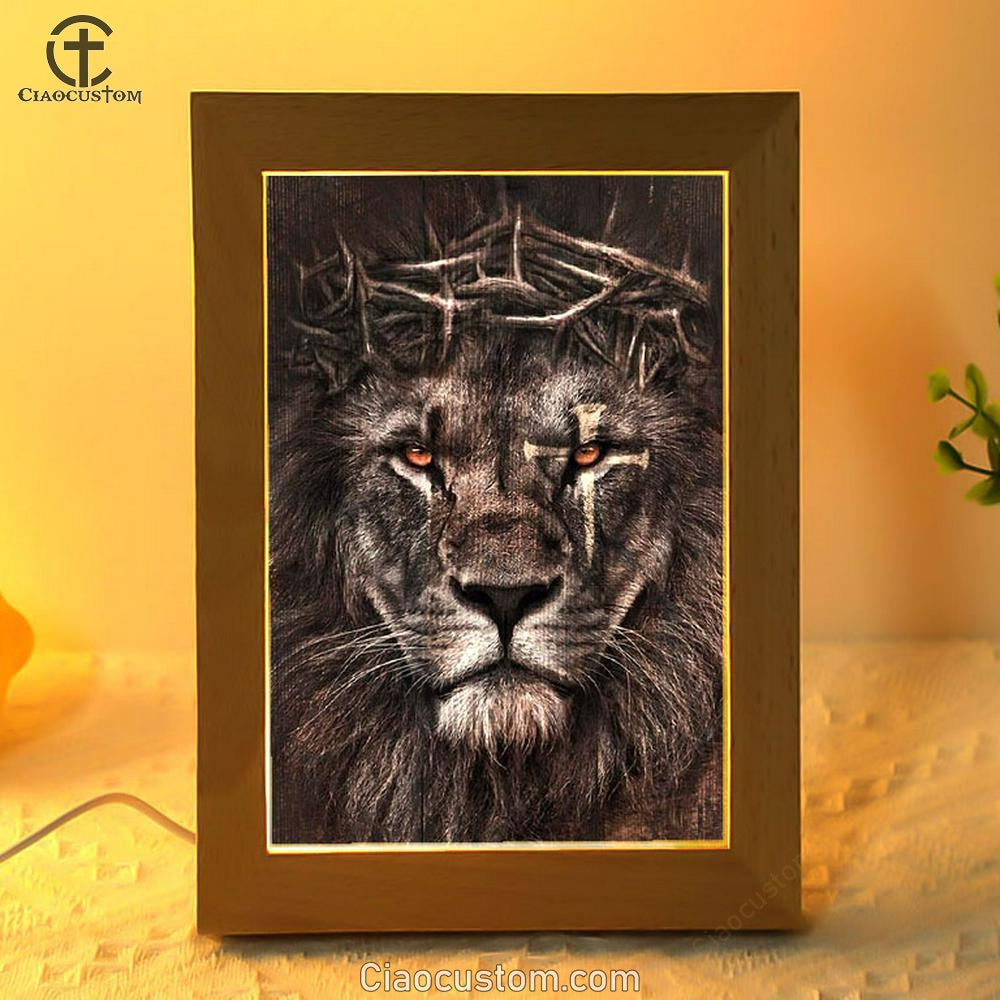 Lion Crown Of Thorn Cross Frame Lamp