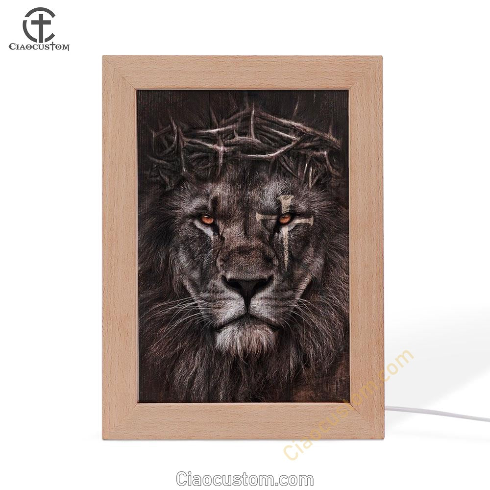 Lion Crown Of Thorn Cross Frame Lamp