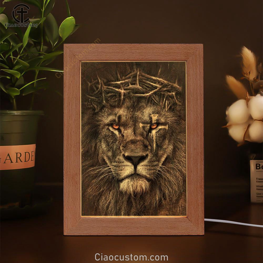 Lion Crown Of Thorn Cross Frame Lamp