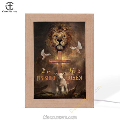 Lion Dove And Lamb Wooden Cross He Is Risen Frame Lamp