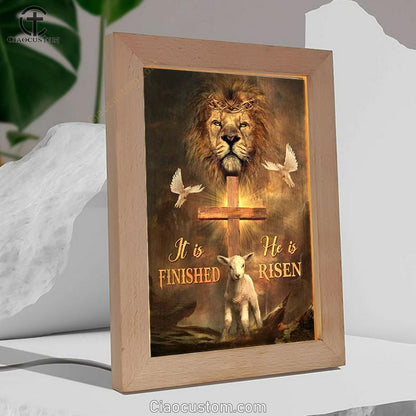 Lion Dove And Lamb Wooden Cross He Is Risen Frame Lamp