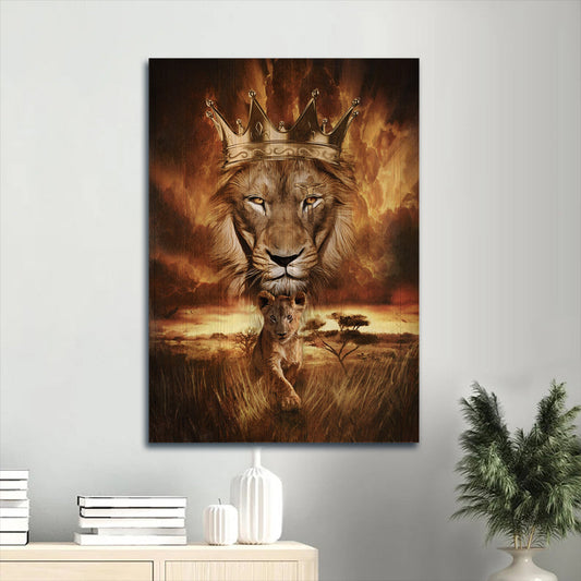 Lion Drawing Golden Crown Becoming A King Canvas Wall Art - Christian Gift