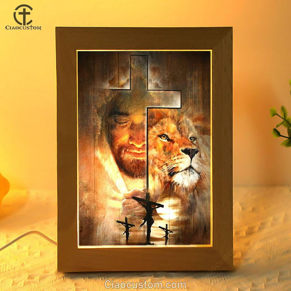 Lion Drawing, Jesus, Amazing Sunset, Big Cross Frame Lamp