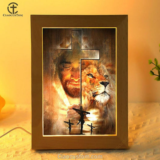 Lion Drawing, Jesus, Amazing Sunset, Big Cross Frame Lamp