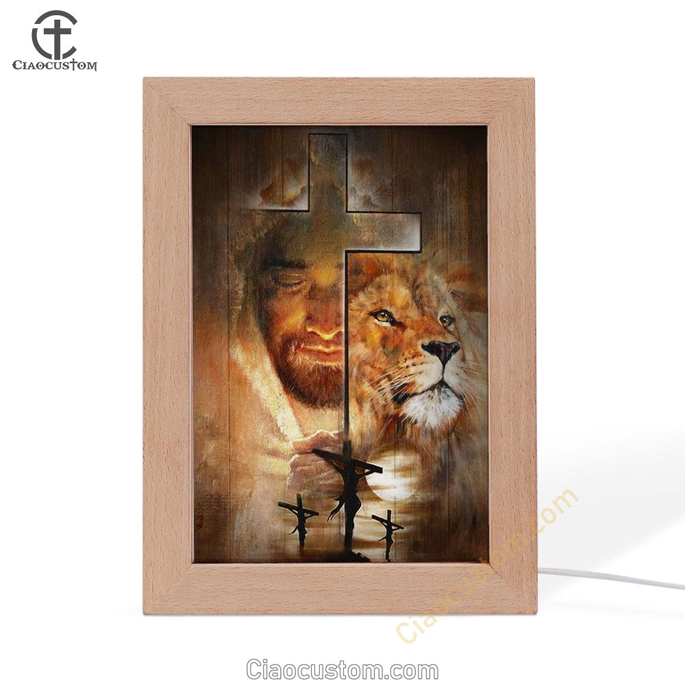 Lion Drawing, Jesus, Amazing Sunset, Big Cross Frame Lamp