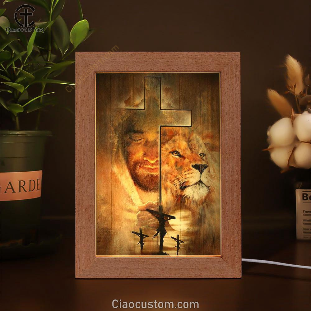 Lion Drawing, Jesus, Amazing Sunset, Big Cross Frame Lamp