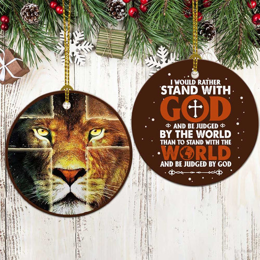 Lion Faith Stand With God Ceramic Circle Ornament - Decorative Ornament - Christmas Ornament