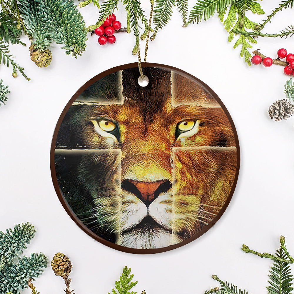 Lion Faith Stand With God Ceramic Circle Ornament - Decorative Ornament - Christmas Ornament
