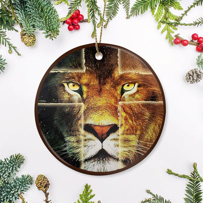 Lion Faith Stand With God Ceramic Circle Ornament - Decorative Ornament - Christmas Ornament