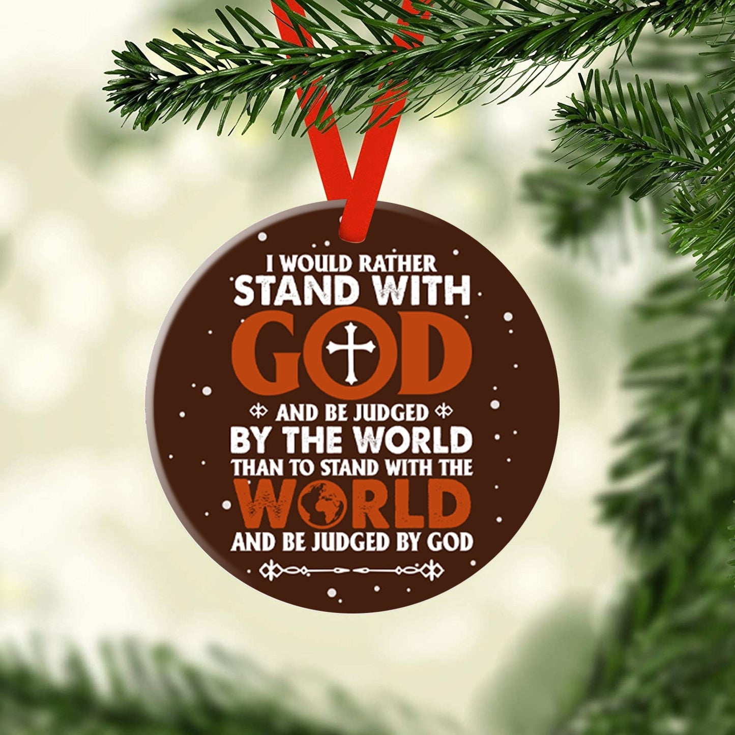 Lion Faith Stand With God Ceramic Circle Ornament - Decorative Ornament - Christmas Ornament