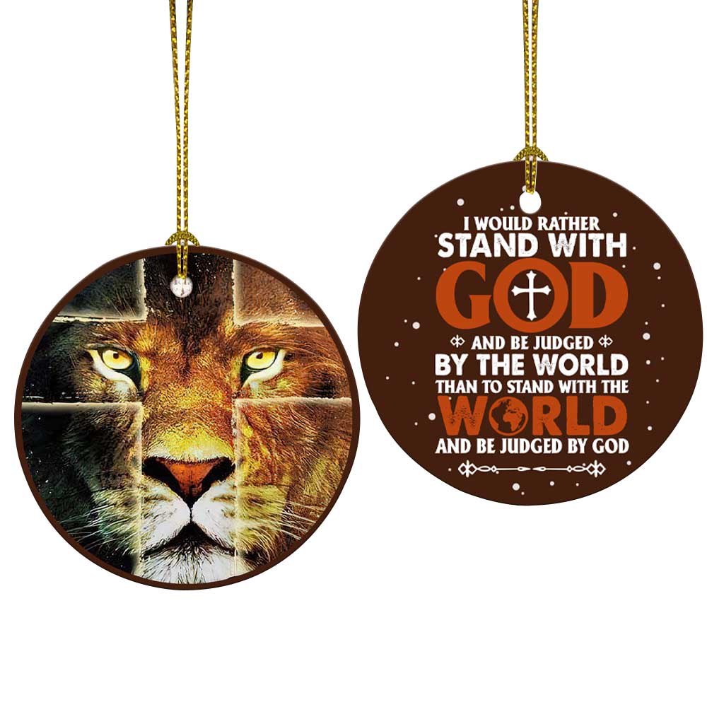 Lion Faith Stand With God Ceramic Circle Ornament - Decorative Ornament - Christmas Ornament