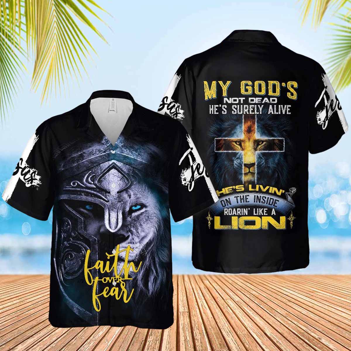 Lion God Inside Faith Over Fear Lion Jesus Hawaiian Shirt - Christian Hawaiian Shirts For Women Men